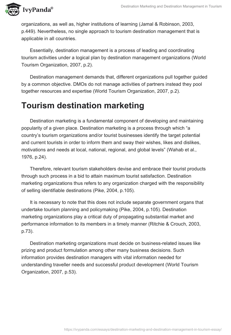 Destination Marketing and Destination Management in Tourism. Page 4