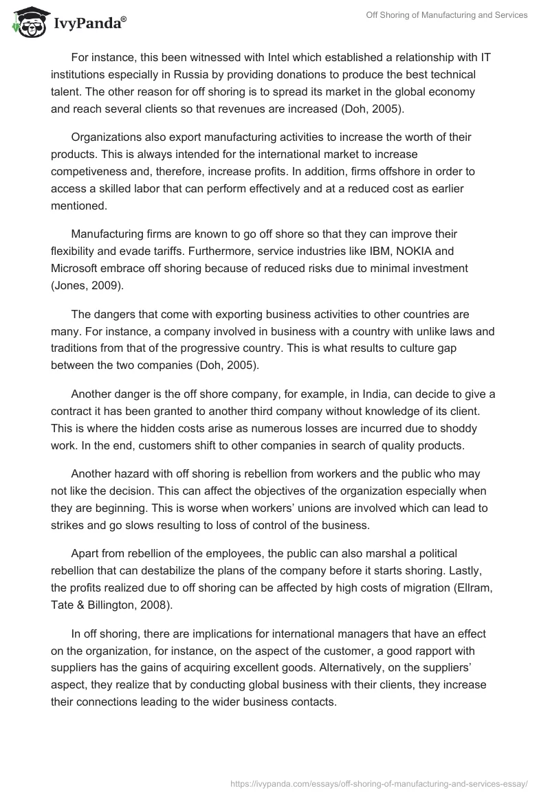 Off Shoring of Manufacturing and Services. Page 4