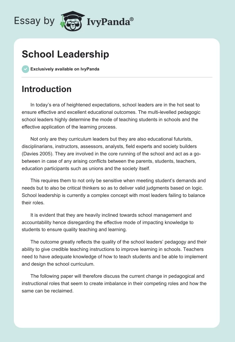 School Leadership. Page 1