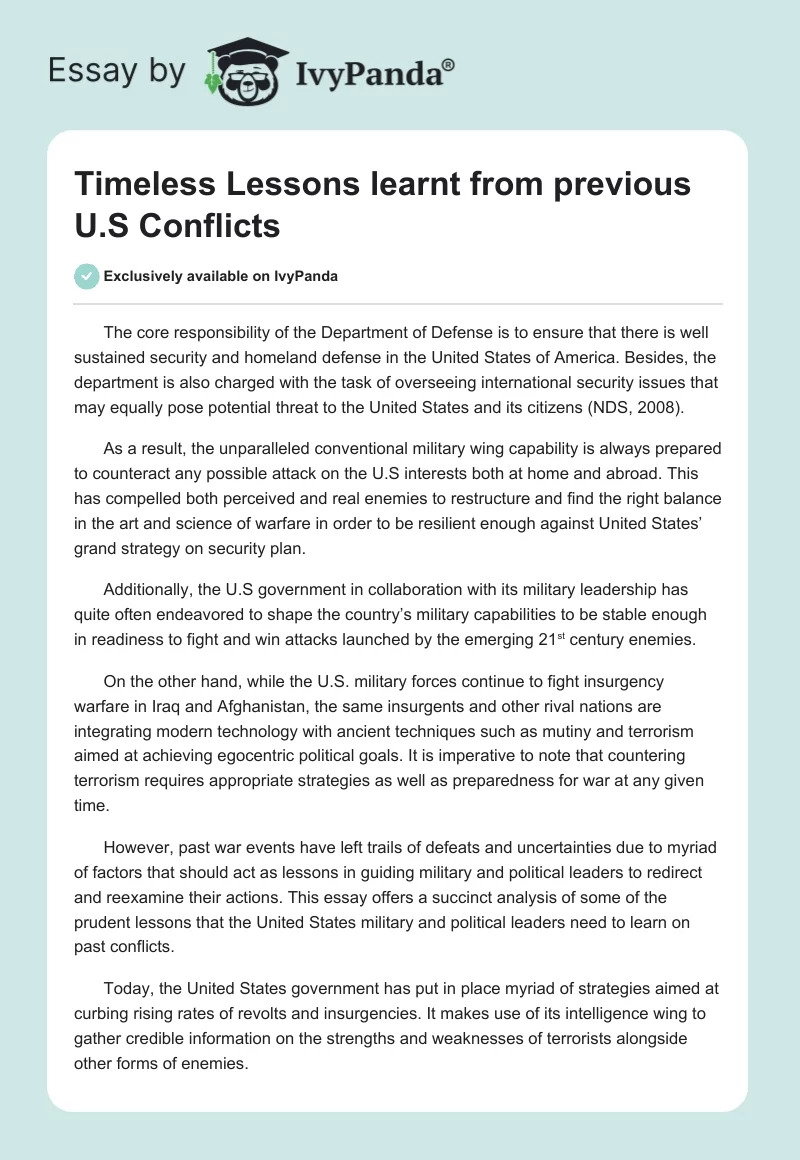 Timeless Lessons Learnt From Previous U.S. Conflicts. Page 1