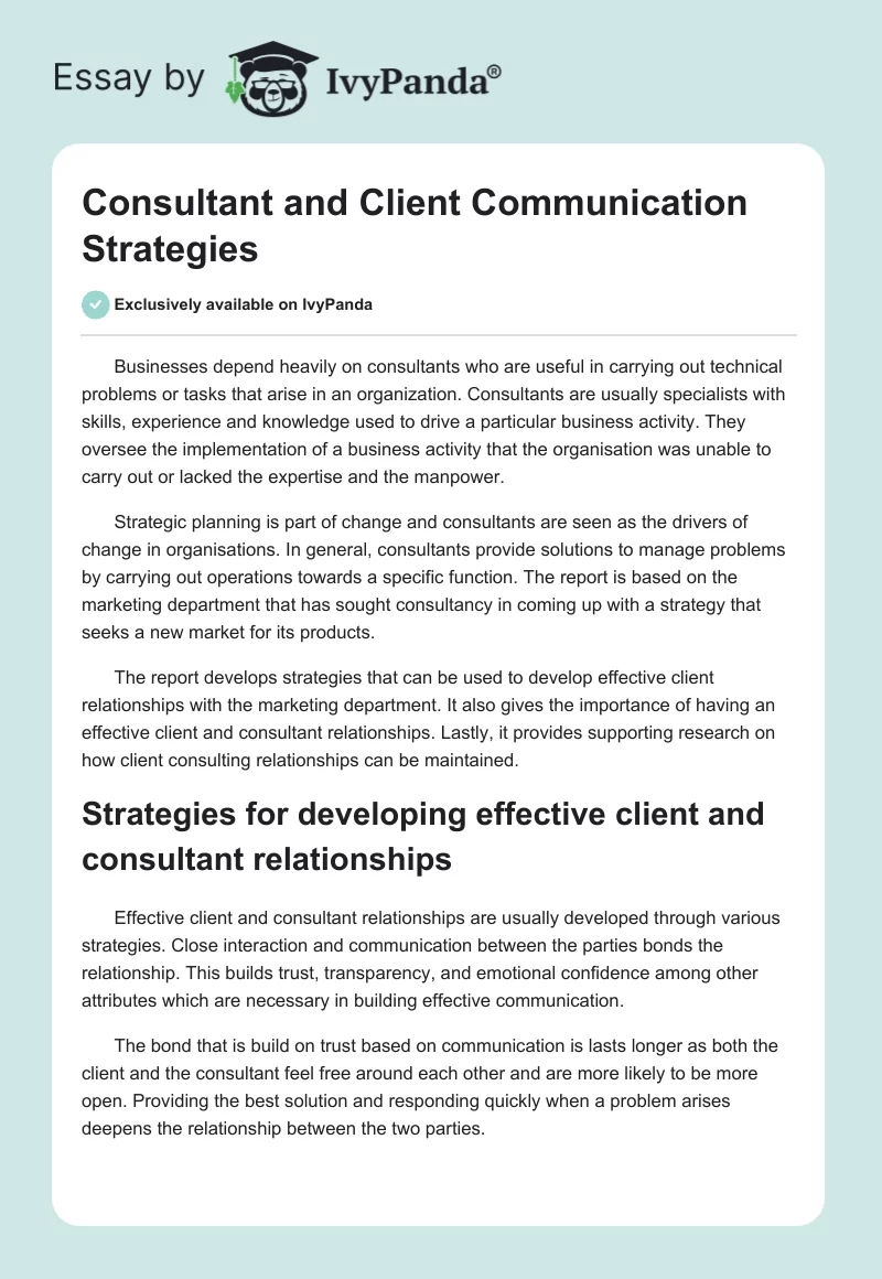 Consultant and Client Communication Strategies. Page 1