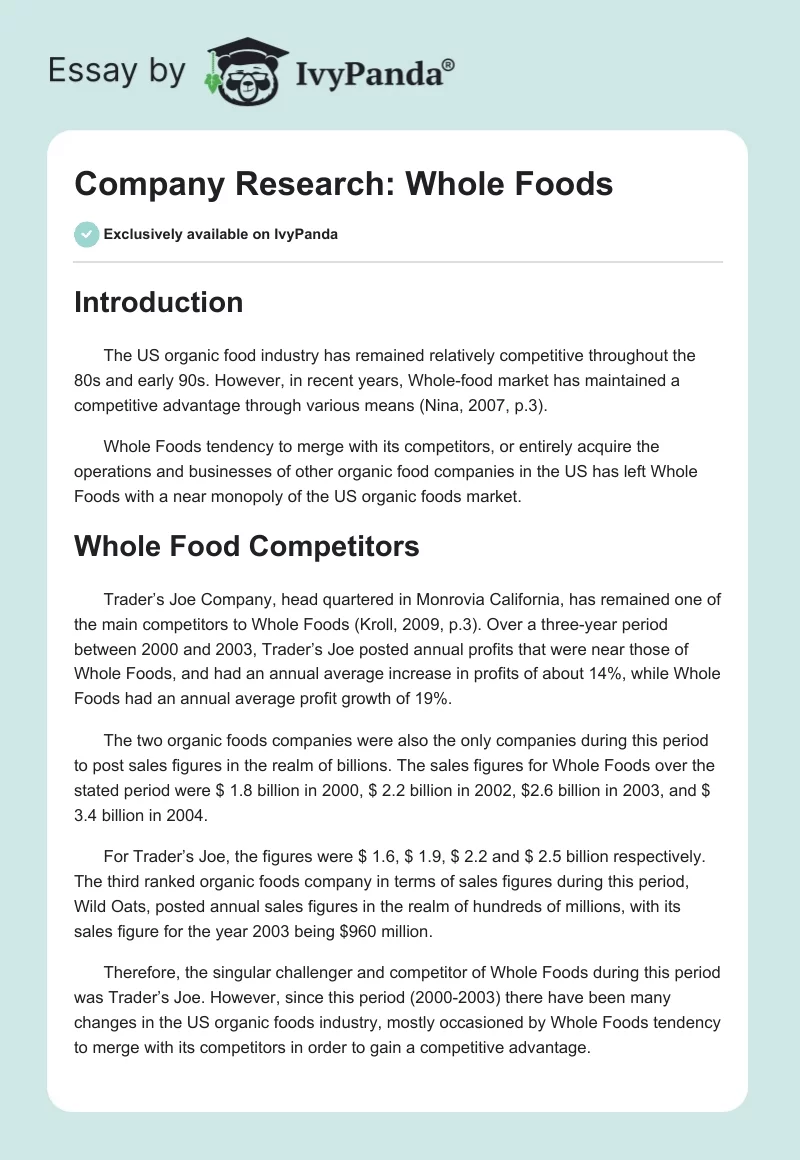 Company Research: Whole Foods. Page 1