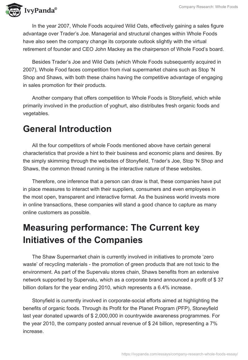 Company Research: Whole Foods. Page 2