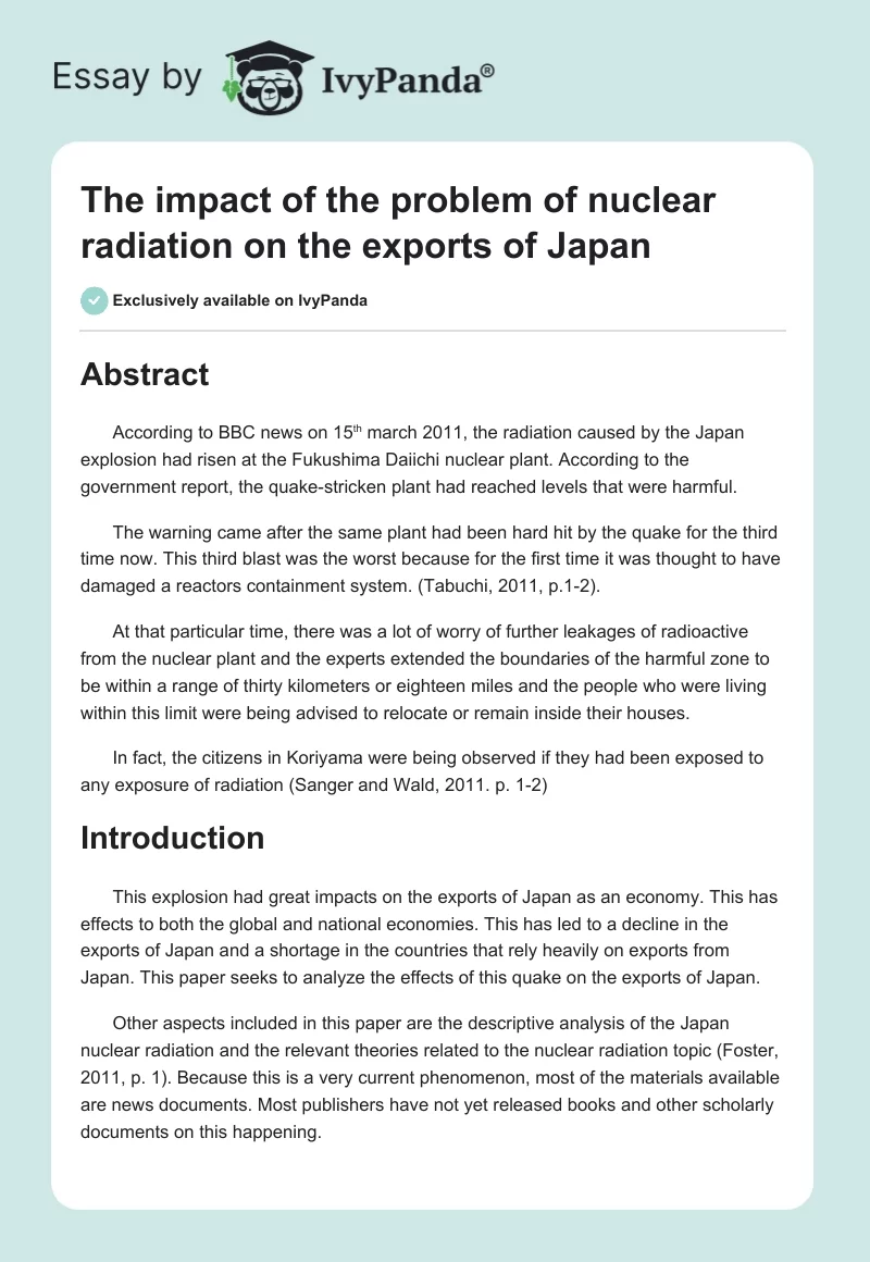 The impact of the problem of nuclear radiation on the exports of Japan. Page 1