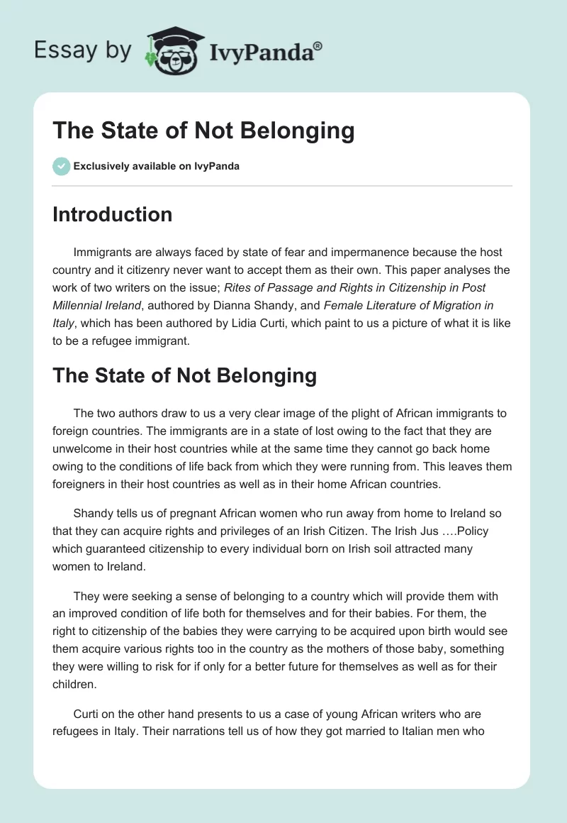 The State of Not Belonging. Page 1