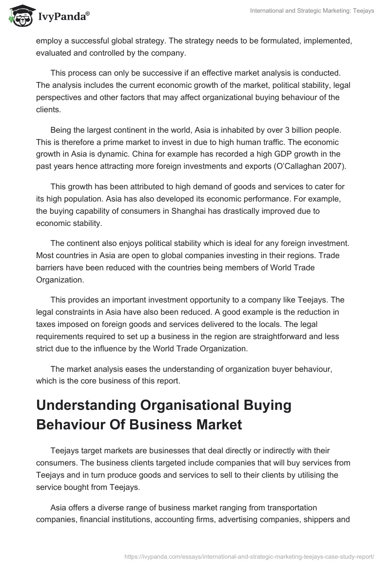 International and Strategic Marketing: Teejays. Page 2