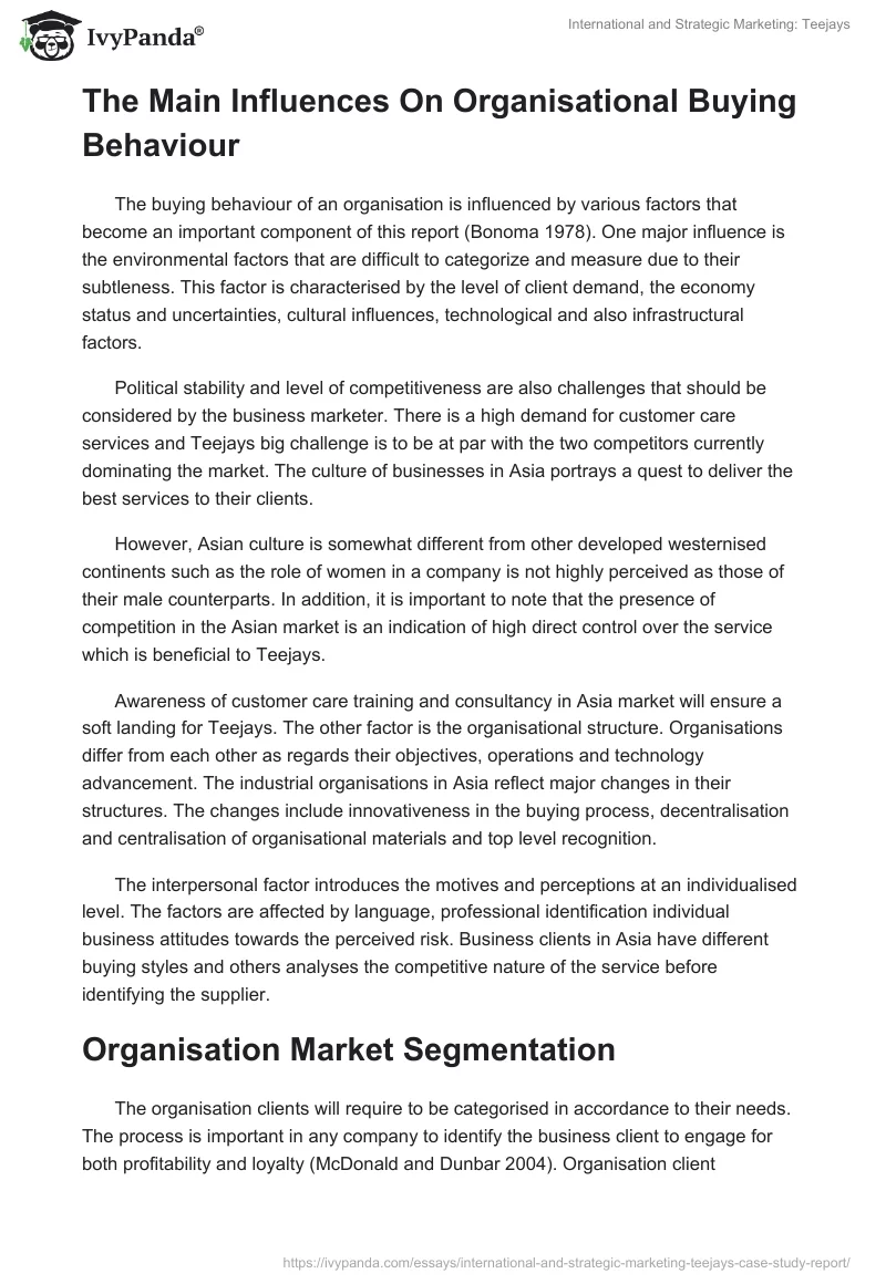 International and Strategic Marketing: Teejays. Page 4