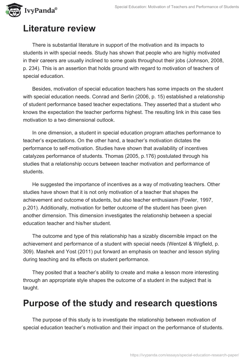 Special Education: Motivation of Teachers and Performance of Students. Page 2