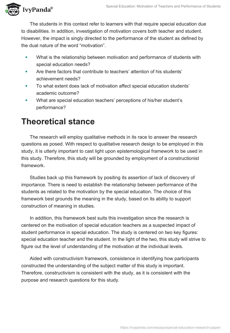 Special Education: Motivation of Teachers and Performance of Students. Page 3