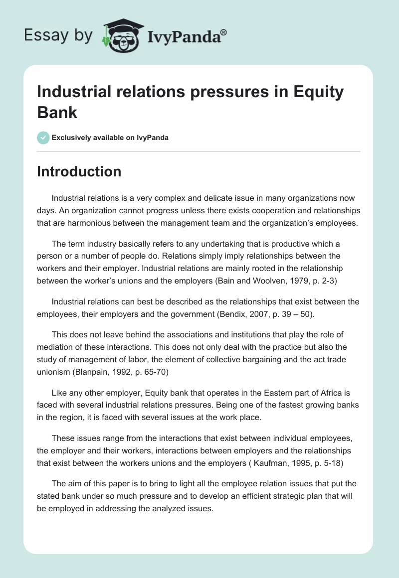 Industrial relations pressures in Equity Bank. Page 1