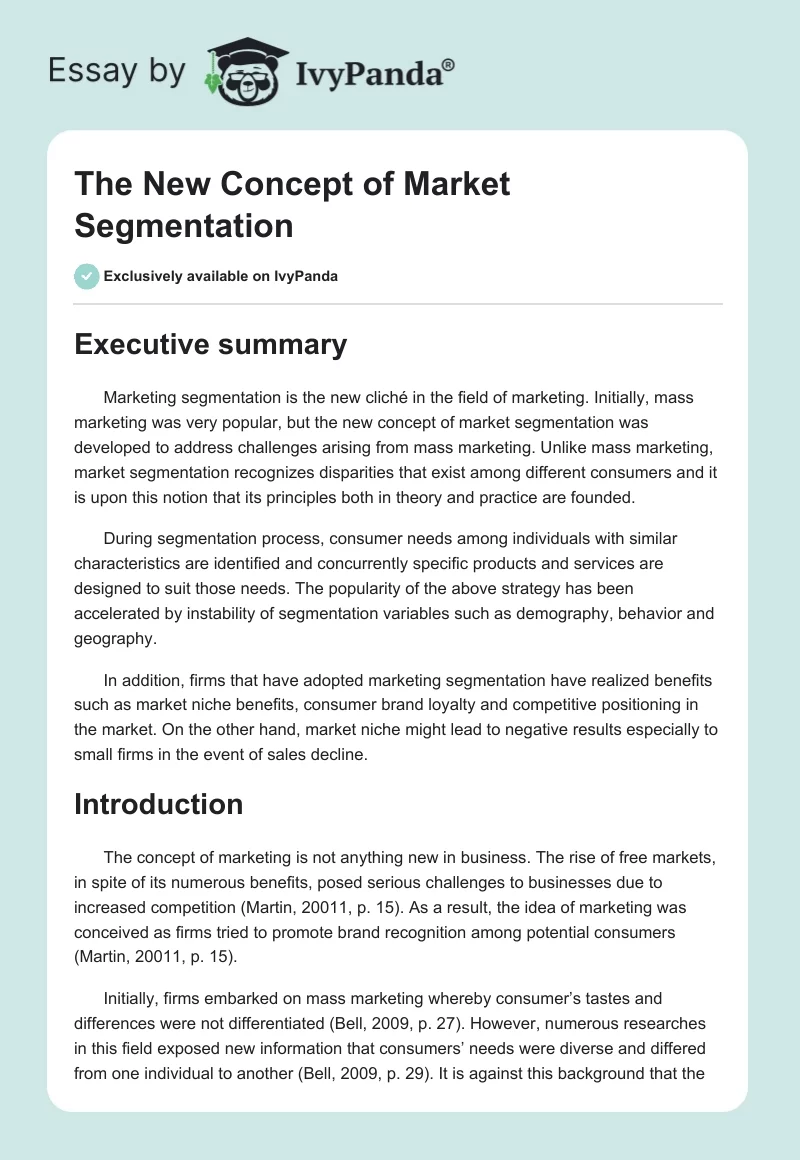 The New Concept of Market Segmentation. Page 1