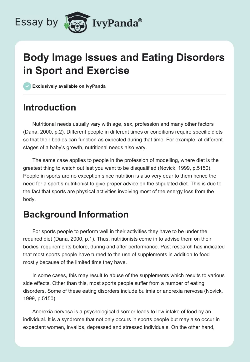 Body Image Issues and Eating Disorders in Sport and Exercise. Page 1