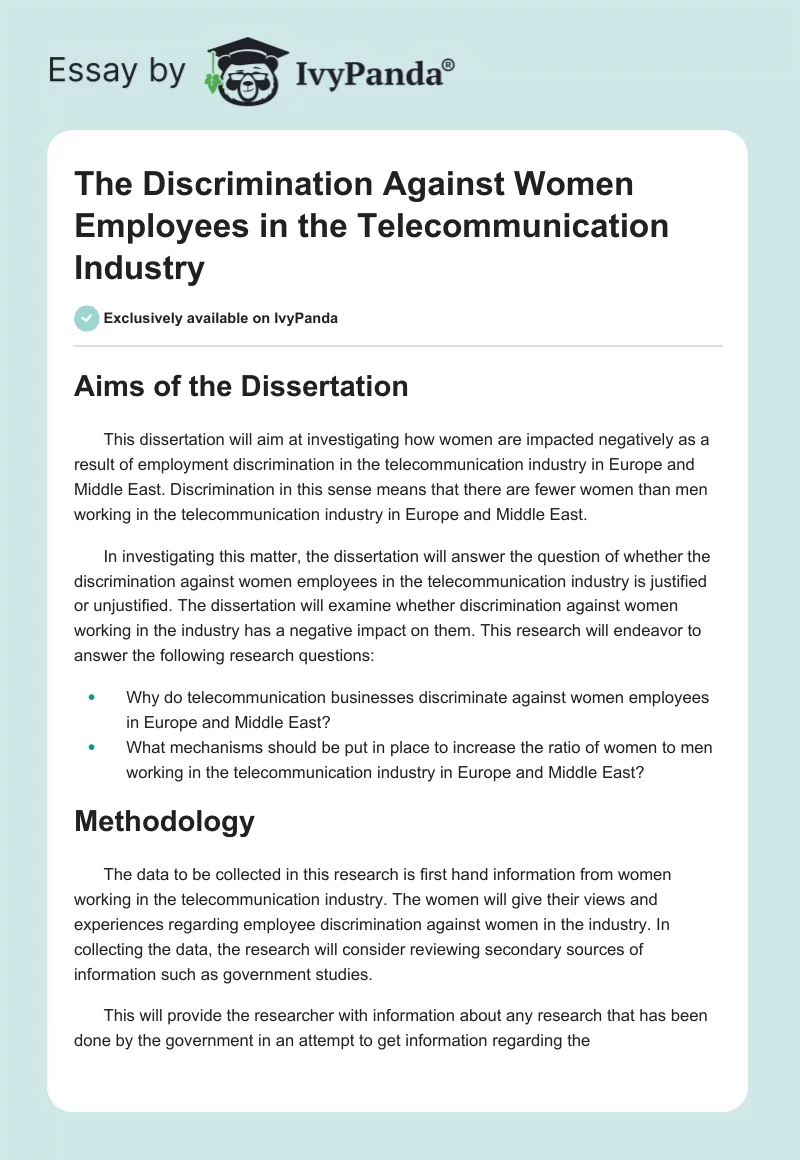 The Discrimination Against Women Employees in the Telecommunication Industry. Page 1