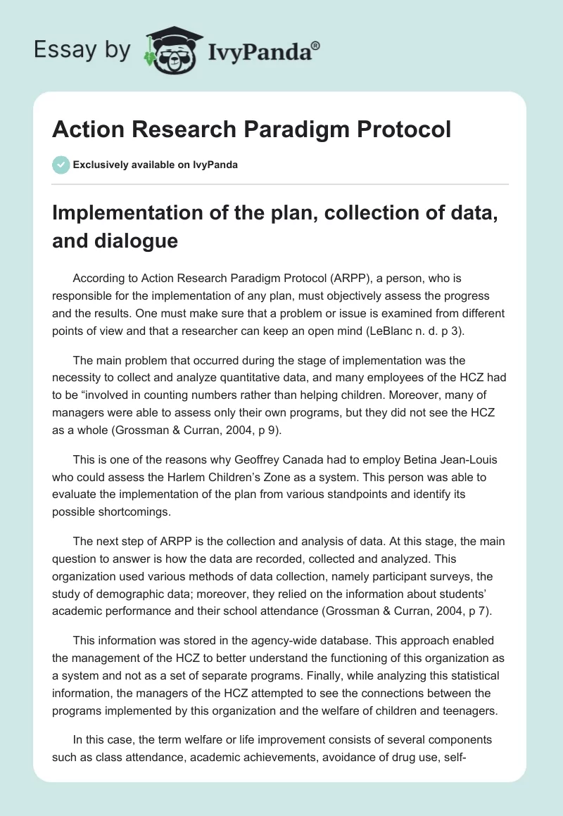 Action Research Paradigm Protocol. Page 1