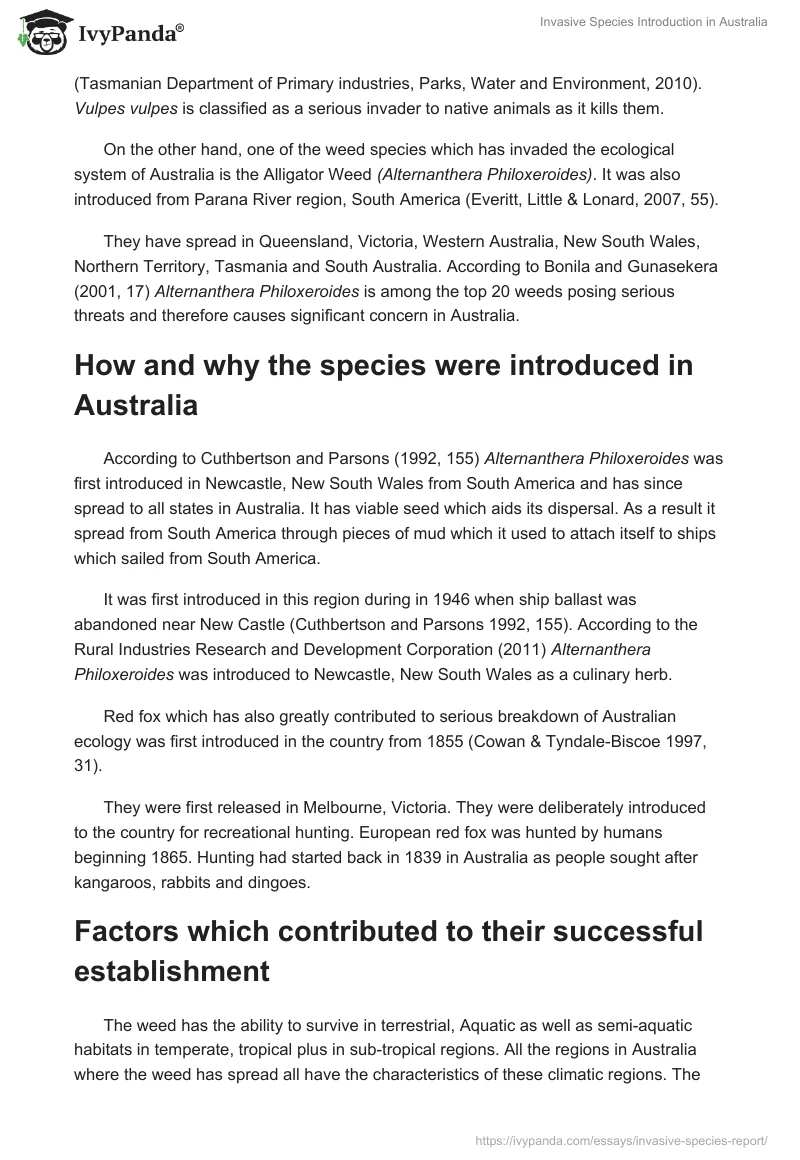 Invasive Species Introduction in Australia. Page 2