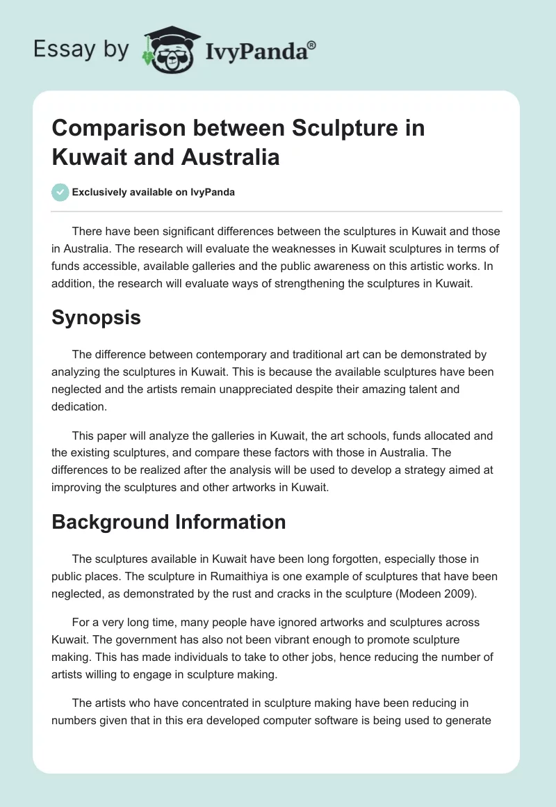 Comparison between Sculpture in Kuwait and Australia. Page 1