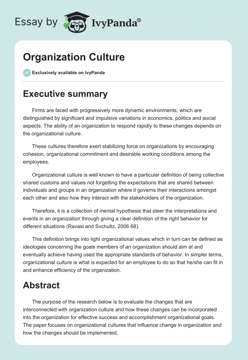 Organization Culture. Page 1