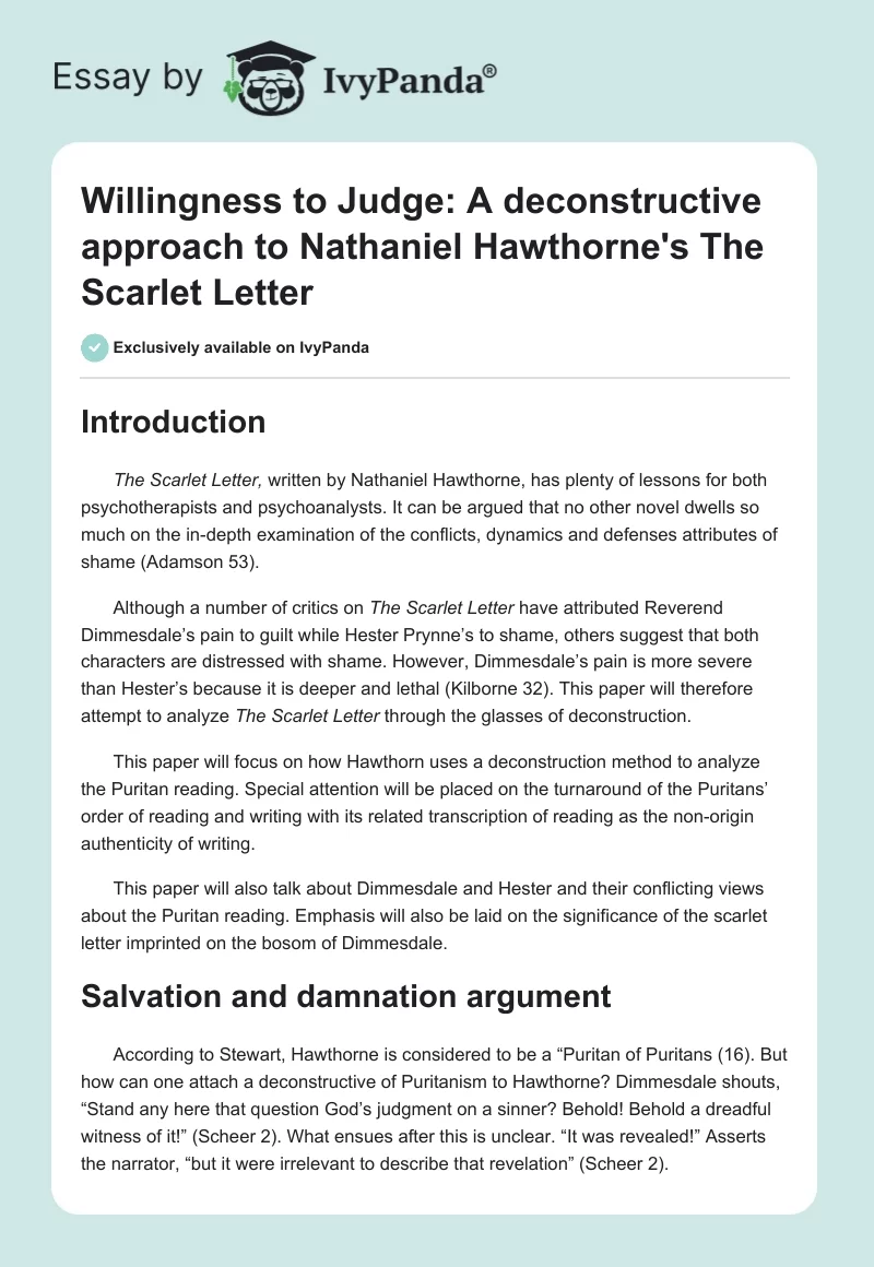 Willingness to Judge: A Deconstructive Approach to Nathaniel Hawthorne’s The Scarlet Letter. Page 1
