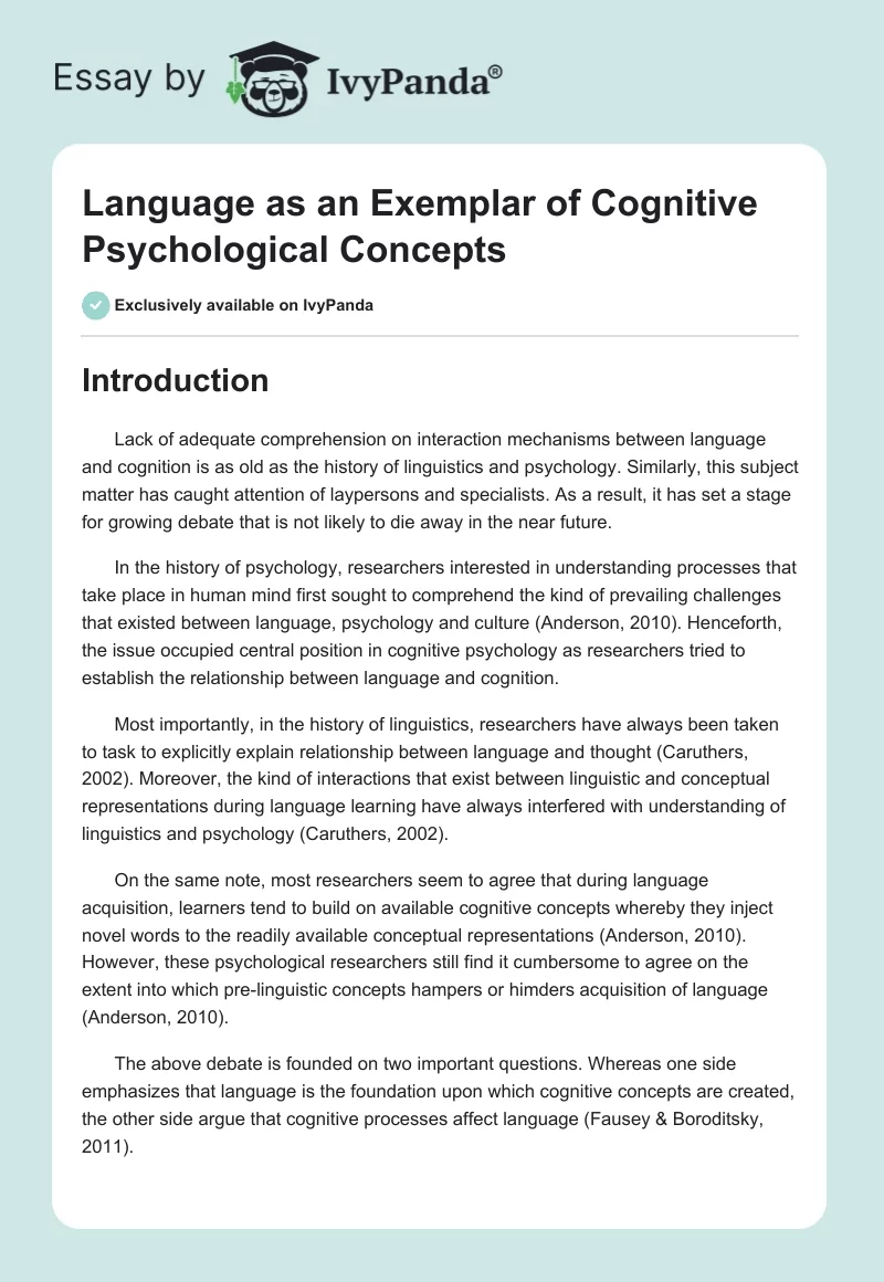 Language as an Exemplar of Cognitive Psychological Concepts. Page 1