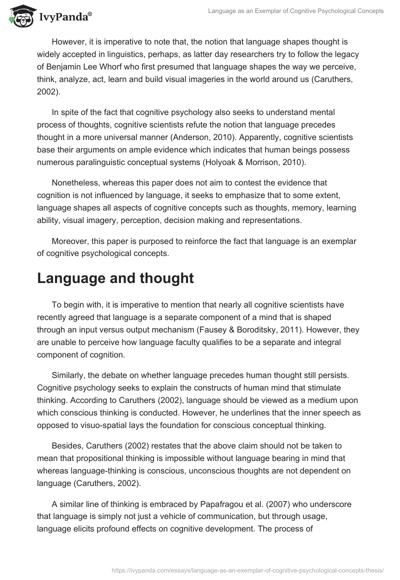 Language as an Exemplar of Cognitive Psychological Concepts. Page 2