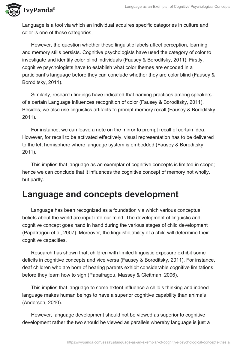 Language as an Exemplar of Cognitive Psychological Concepts. Page 5