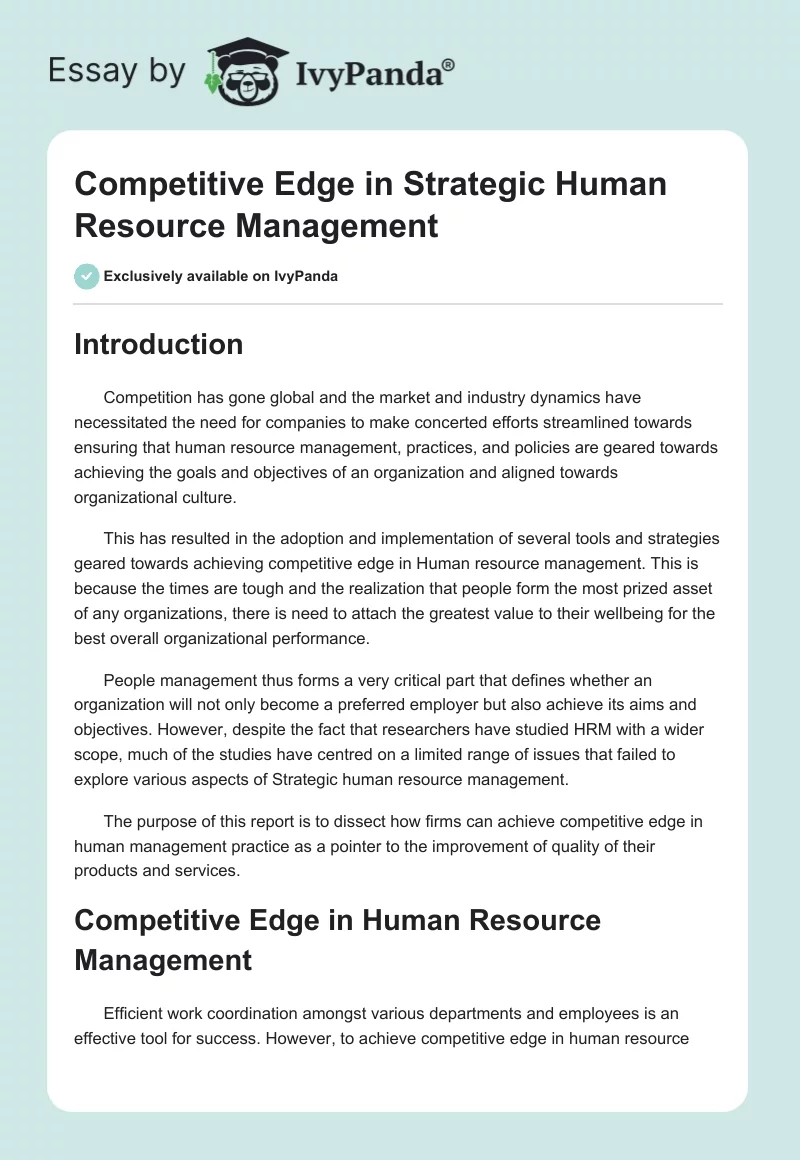 Competitive Edge in Strategic Human Resource Management. Page 1