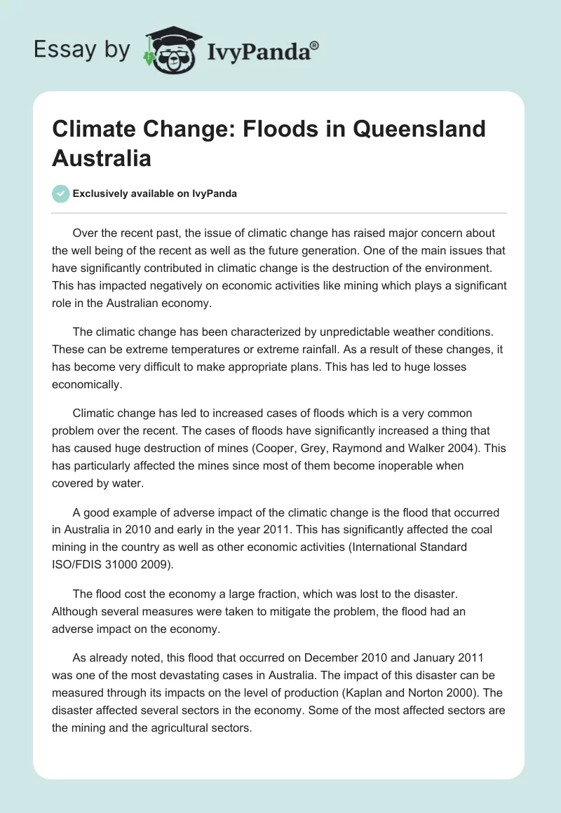 Climate Change: Floods in Queensland Australia. Page 1