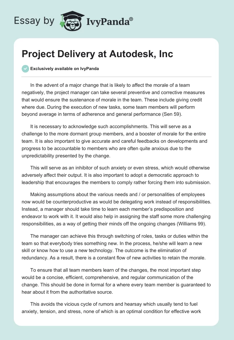 Project Delivery at Autodesk, Inc. Page 1
