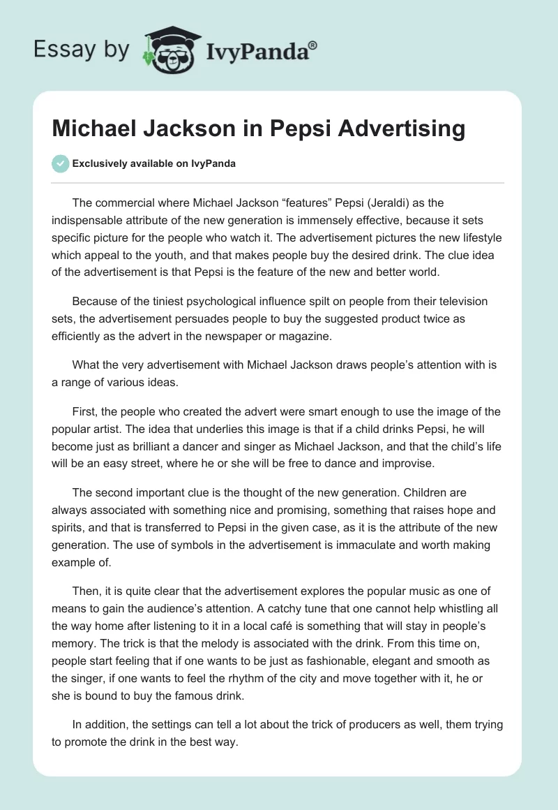 Michael Jackson in Pepsi Advertising. Page 1
