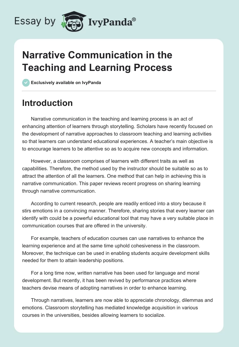 Narrative Communication in the Teaching and Learning Process . Page 1