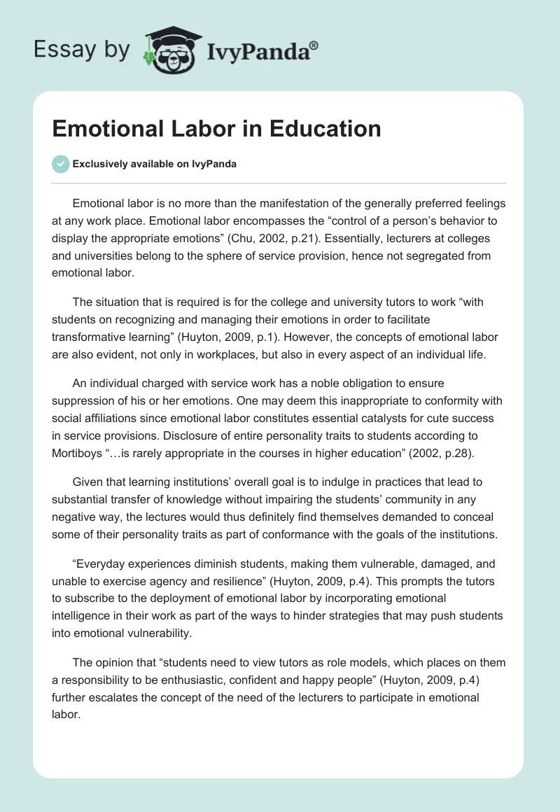 Emotional Labor in Education. Page 1