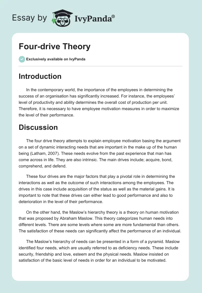 Four-drive Theory. Page 1