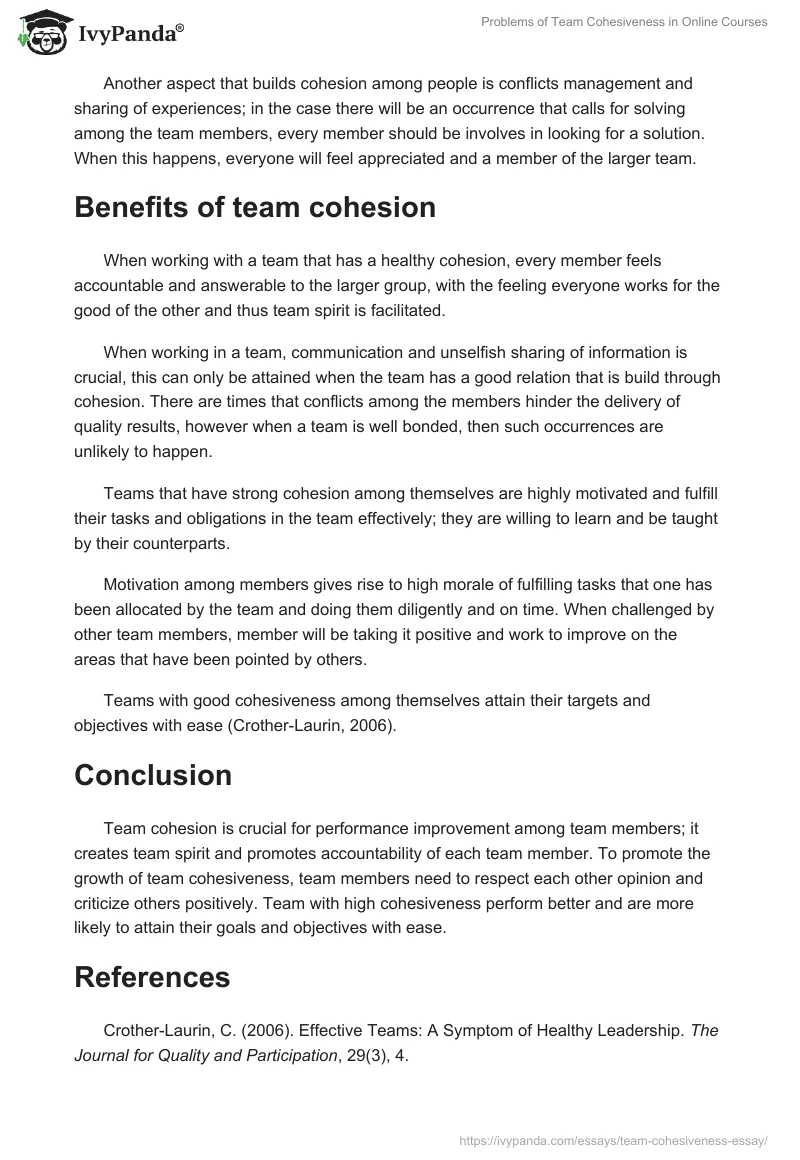 Problems of Team Cohesiveness in Online Courses. Page 2