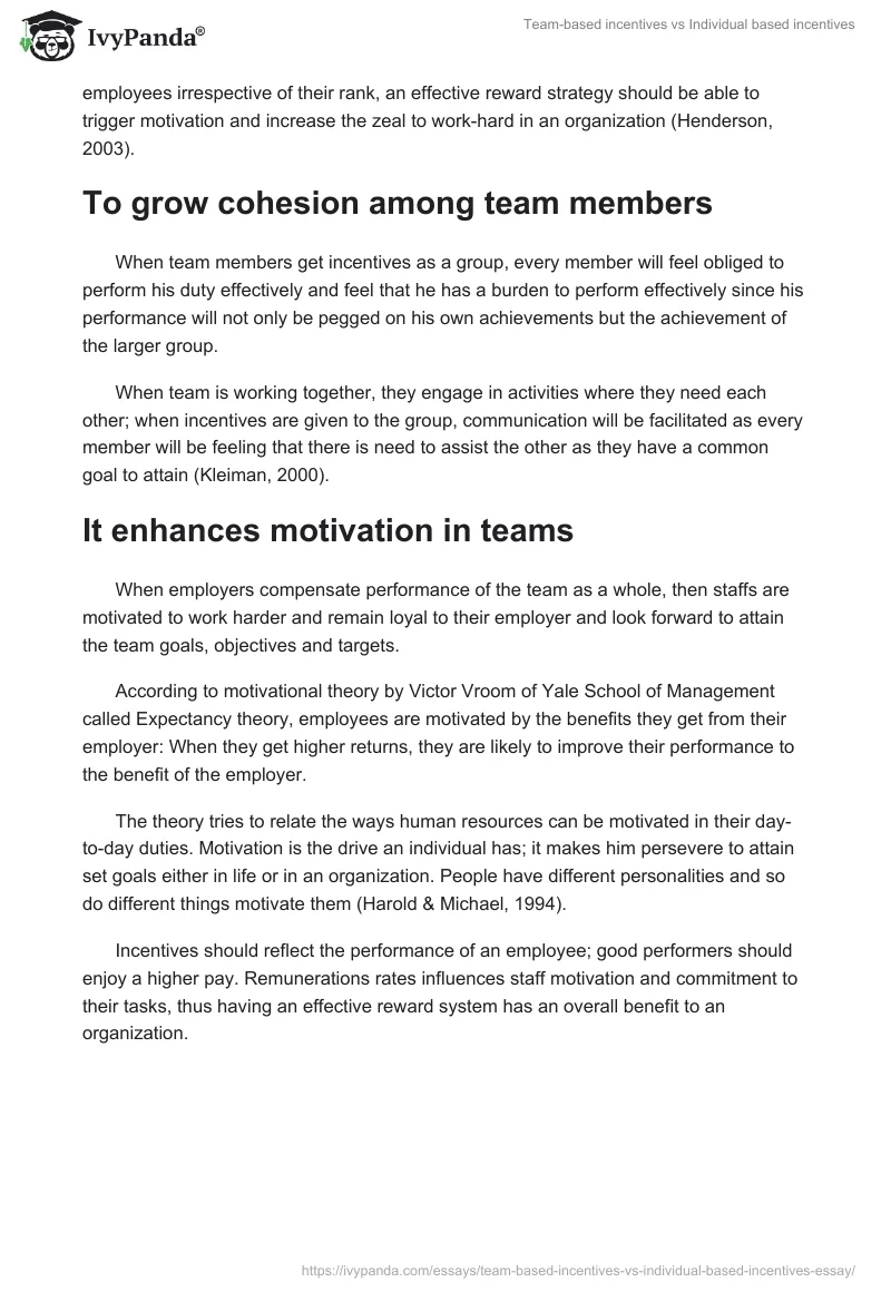 Team-based incentives vs Individual based incentives. Page 2