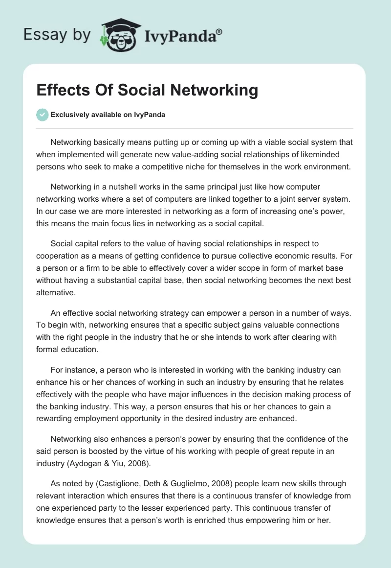 Effects Of Social Networking. Page 1