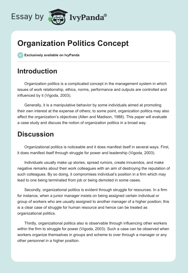 Organization Politics Concept. Page 1