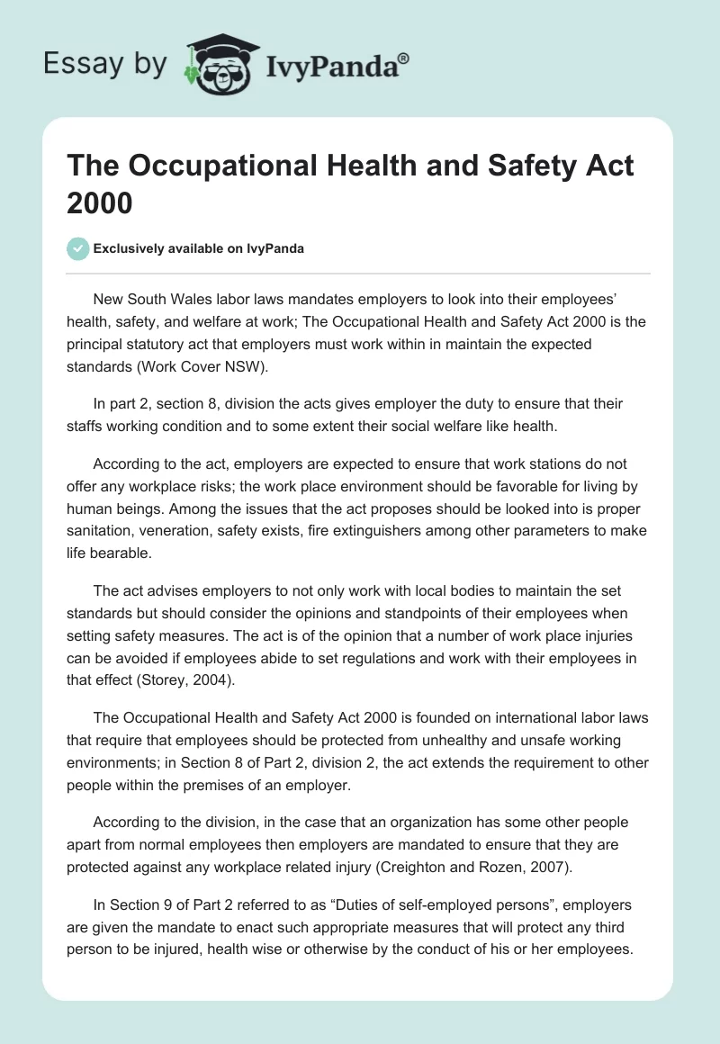 The Occupational Health and Safety Act 2000. Page 1