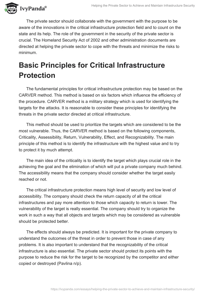 Helping the Private Sector to Achieve and Maintain Infrastructure Security. Page 3