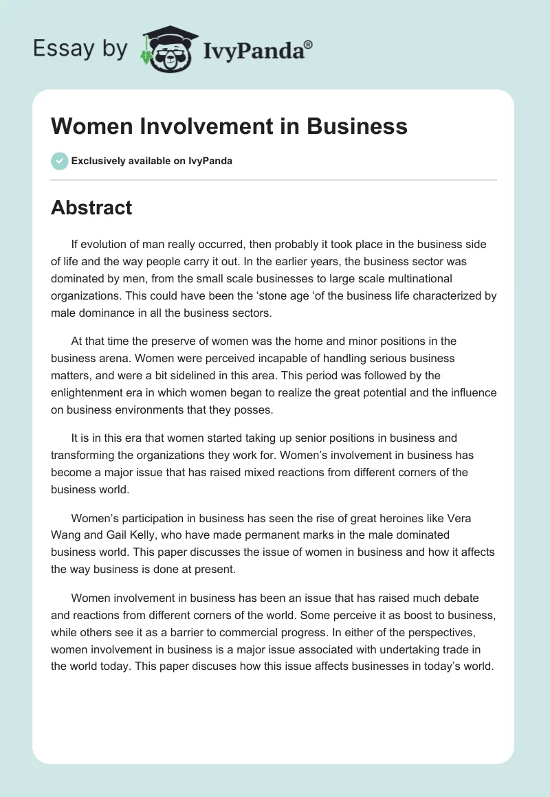 Women Involvement in Business. Page 1