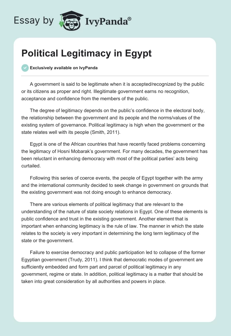 Political Legitimacy in Egypt. Page 1