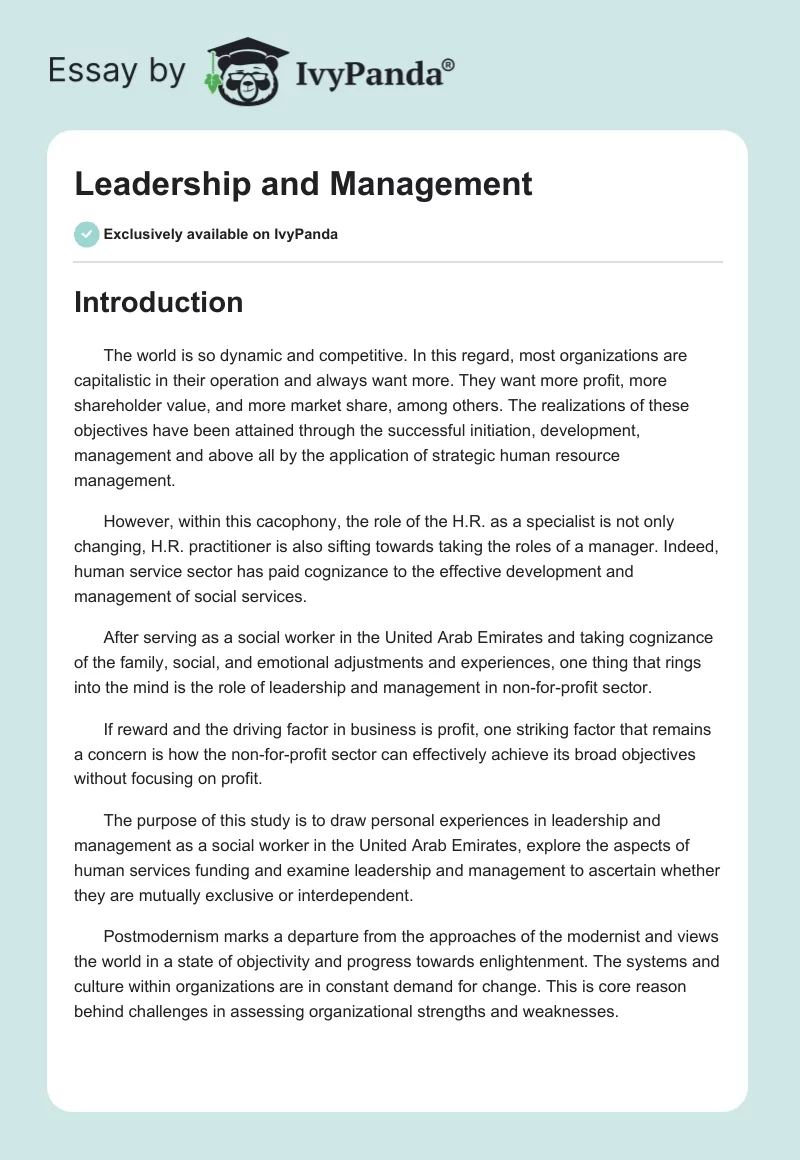 Leadership and Management. Page 1