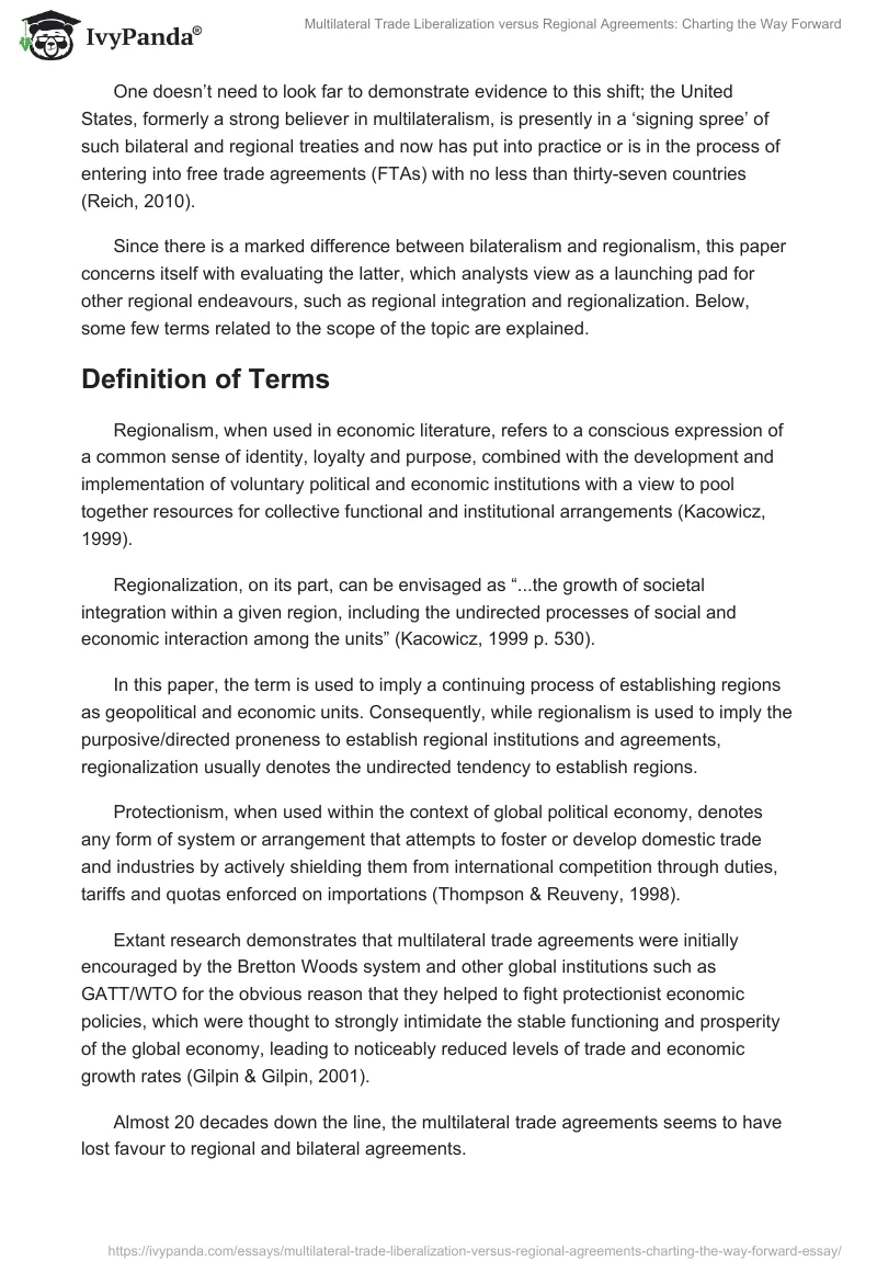 Multilateral Trade Liberalization Versus Regional Agreements: Charting the Way Forward. Page 2