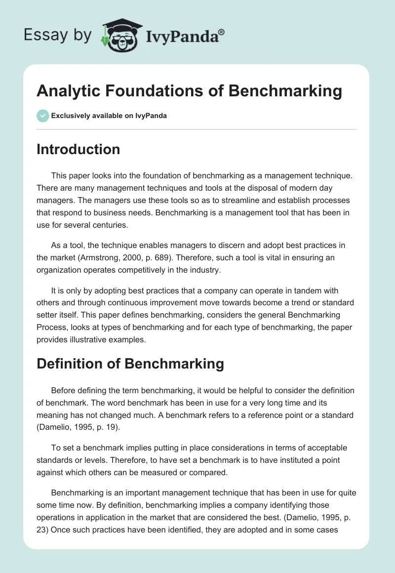 Analytic Foundations of Benchmarking. Page 1