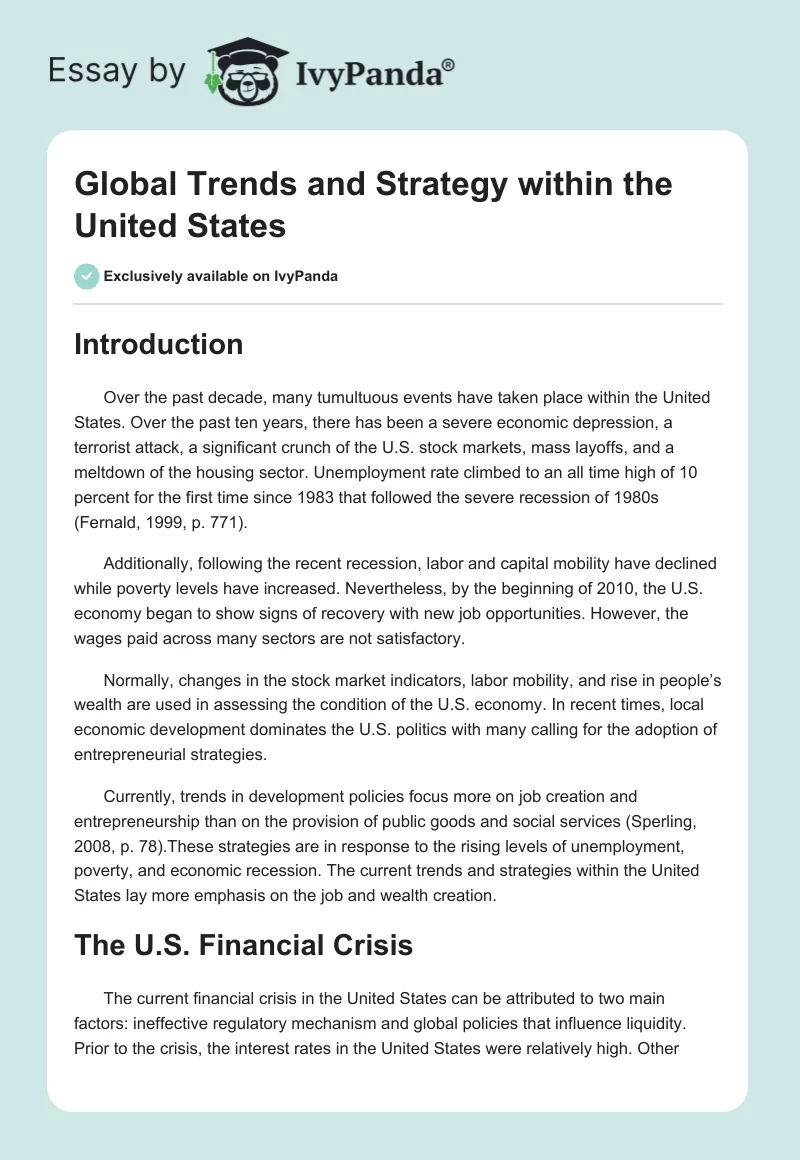Global Trends and Strategy within the United States. Page 1
