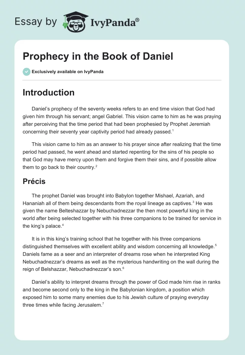 Prophecy in the Book of Daniel. Page 1