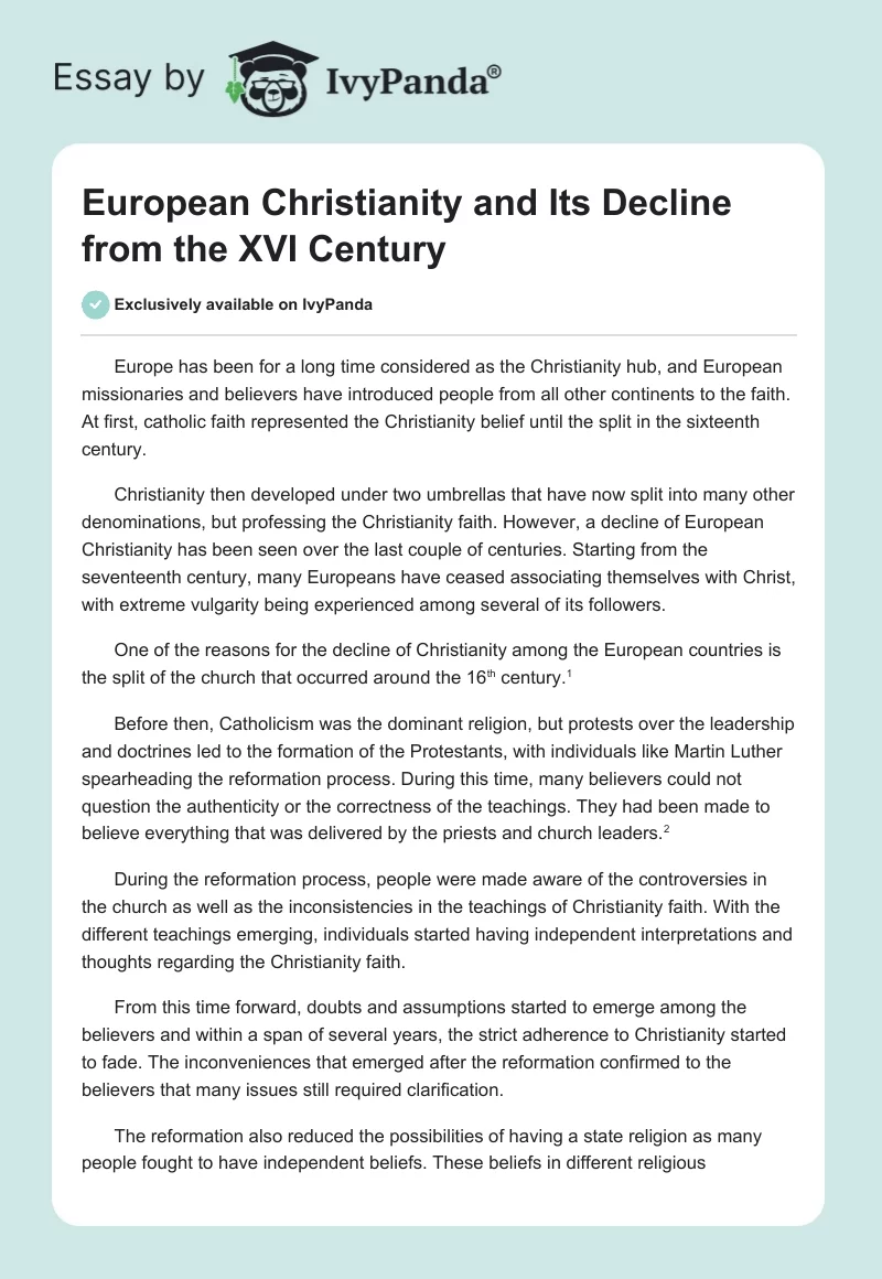 European Christianity and Its Decline From the XVI Century. Page 1