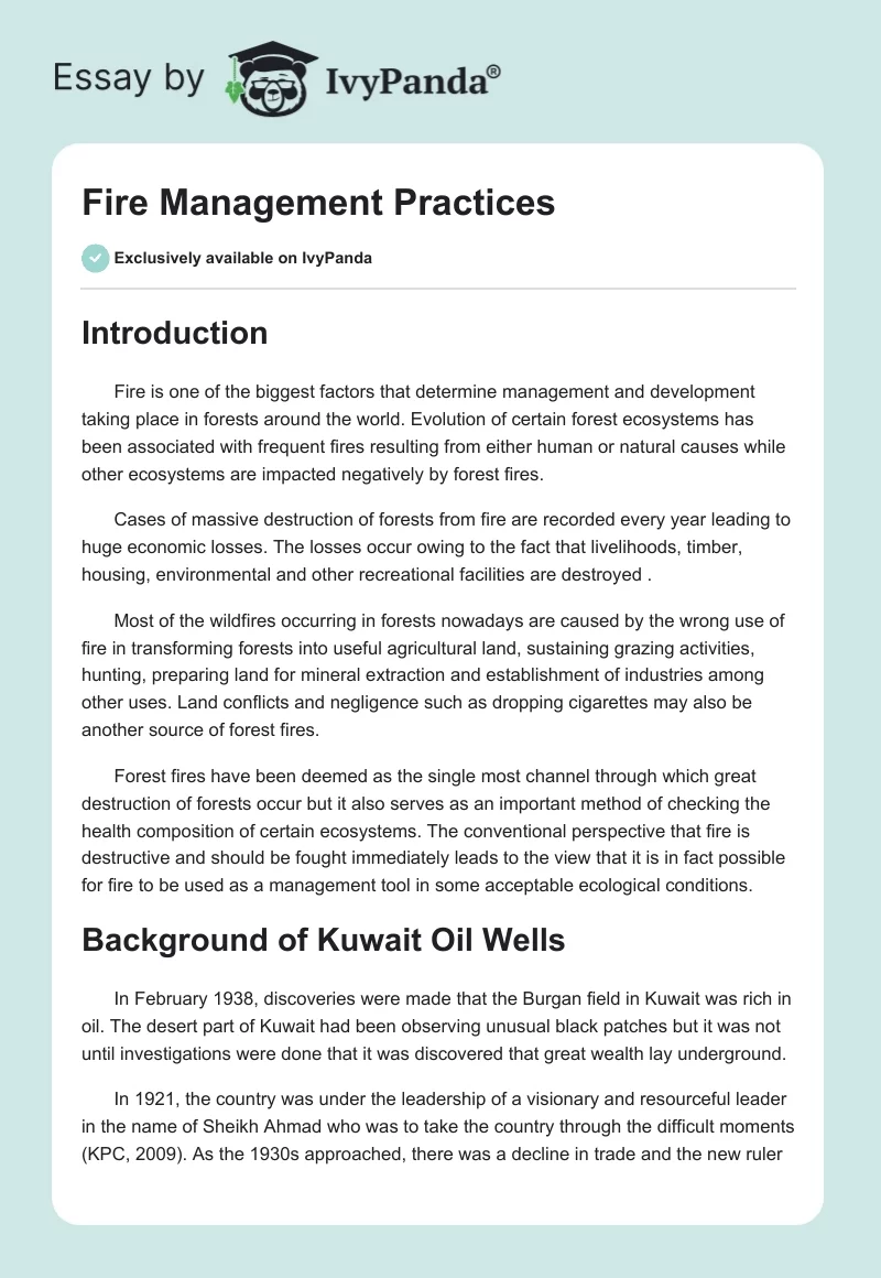 Fire Management Practices. Page 1
