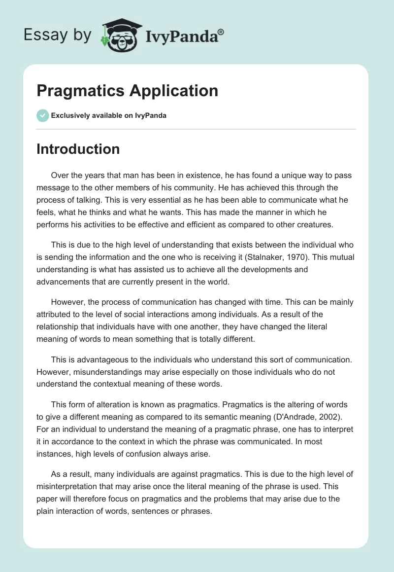 Pragmatics Application. Page 1