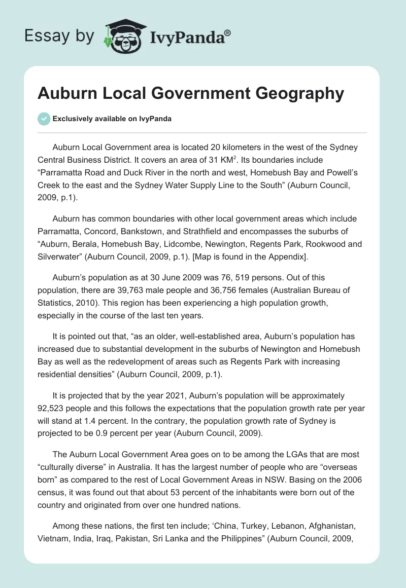 Auburn Local Government Geography. Page 1