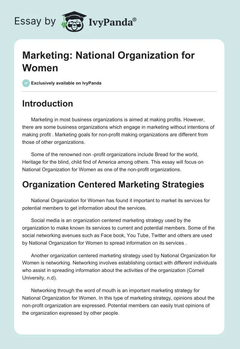 Marketing: National Organization for Women. Page 1